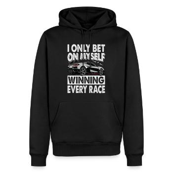 Je ne parie que sur moi-même en gagnant chaque course - Course - - Sweat à capuche Premium bio Homme - noir - Devant - Nico (187cm)