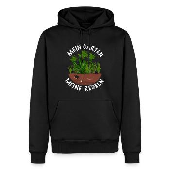 Mein Garten meine Regeln - Männer Premium Bio Hoodie - Schwarz - Vorne - Nico (187cm)