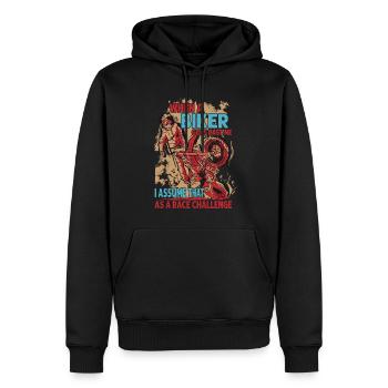 Quand un motard passe devant moi, je suppose que c’est une course - Sweat à capuche Premium bio Homme - noir - Devant - Nico (187cm)