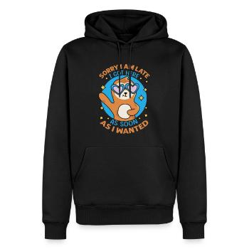 Désolé je suis en retard je suis arrivé ici dès que je voulais - f - Sweat à capuche Premium bio Homme - noir - Devant - Nico (187cm)