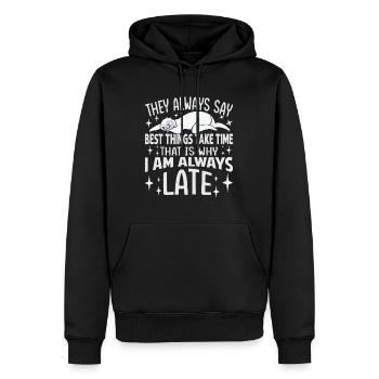 Ils disent toujours que les meilleures choses prennent du temps - Funny Slot - Sweat à capuche Premium bio Homme - noir - Devant - Nico (187cm)