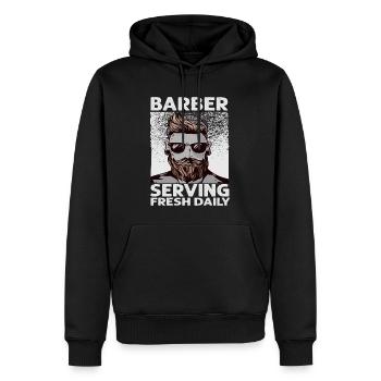 Barber Serving Fresh Daily - Haircut - Funny - Bea - Men’s Premium Organic Hoodie - black - Front - Nico (187cm)
