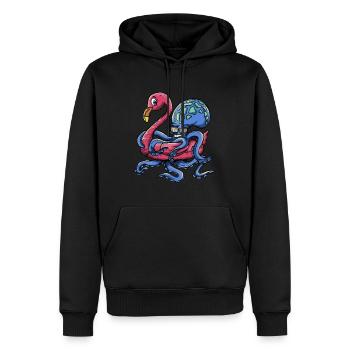 Poulpe portant un cerceau de flamant rose - Pool Party - Sweat à capuche Premium bio Homme - noir - Devant - Nico (187cm)
