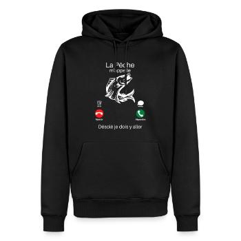 la pêche m'appelle cadeau pêcheur humour - Sweat à capuche Premium bio Homme - noir - Devant - Nico (187cm)