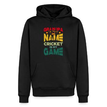 Grand-père est mon nom Le cricket est mon jeu - Sweat à capuche Premium bio Homme - noir - Devant - Nico (187cm)