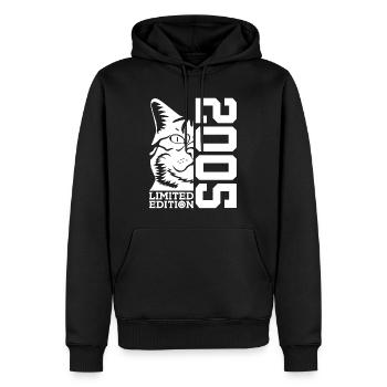 ÉDITION LIMITÉE 2005 21E ANNIVERSAIRE DU CHAT - Sweat à capuche Premium bio Homme - noir - Devant - Nico (187cm)