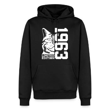 ÉDITION LIMITÉE 1963 ANNIVERSAIRE DU CHAT - Sweat à capuche Premium bio Homme - noir - Devant - Nico (187cm)
