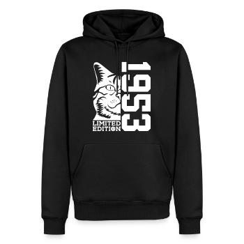 ÉDITION LIMITÉE 1953 ANNIVERSAIRE DU CHAT - Sweat à capuche Premium bio Homme - noir - Devant - Nico (187cm)