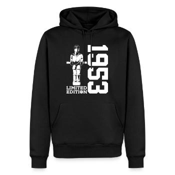 LIMITED EDITION 1953 TISCHFUßBALL 73. GEBURTSTAG - Männer Premium Bio Hoodie - Schwarz - Vorne - Nico (187cm)