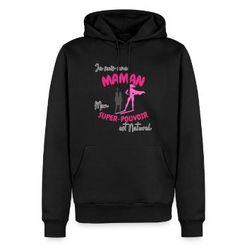 Maman, Mon Super-Pouvoir : Design Unique - Sweat à capuche Premium bio Homme - noir - Devant - Nico (187cm)