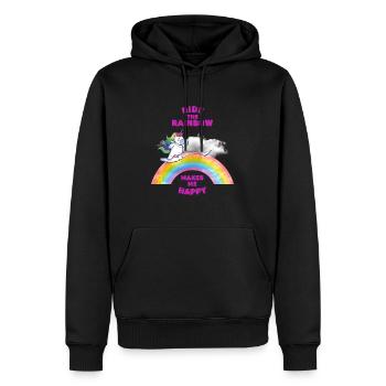 Unicorn surfing on a rainbow. - Men’s Premium Organic Hoodie - black - Front - Nico (187cm)