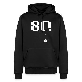 80's - Men’s Premium Organic Hoodie - black - Front - Nico (187cm)