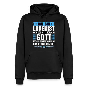 Ich bin Lagerist und nicht Gott - Männer Premium Bio Hoodie - Schwarz - Vorne - Nico (187cm)