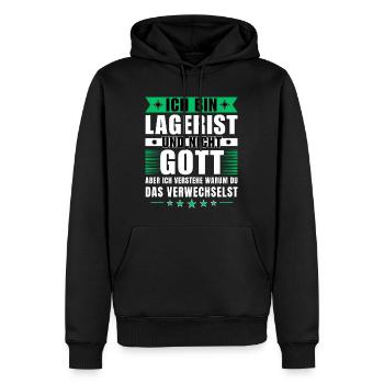Ich bin Lagerist und nicht Gott - Männer Premium Bio Hoodie - Schwarz - Vorne - Nico (187cm)