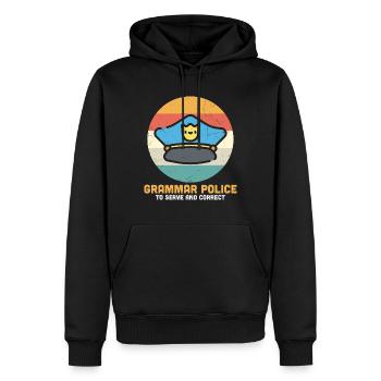 Grammatikpolizei, um zu dienen und zu korrigieren - Männer Premium Bio Hoodie - Schwarz - Vorne - Nico (187cm)