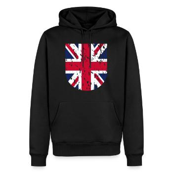 J’adore le drapeau de la Grande-Bretagne - Sweat à capuche Premium bio Homme - noir - Devant - Nico (187cm)