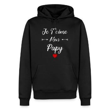 Je t'aime mon papy - Sweat à capuche Premium bio Homme - noir - Devant - Nico (187cm)