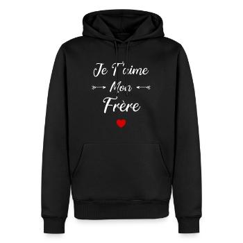 je t'aime mon Frère - Sweat à capuche Premium bio Homme - noir - Devant - Nico (187cm)