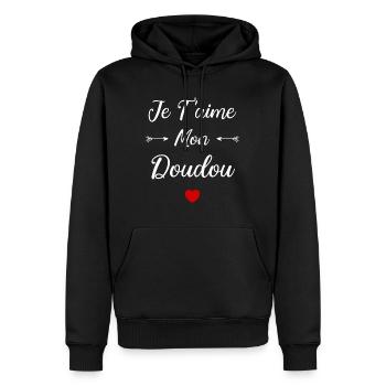 je t'aime mon Doudou - Sweat à capuche Premium bio Homme - noir - Devant - Nico (187cm)