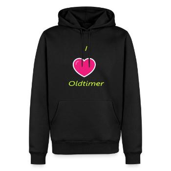 I love Oldtimer - Männer Premium Bio Hoodie - Schwarz - Vorne - Nico (187cm)
