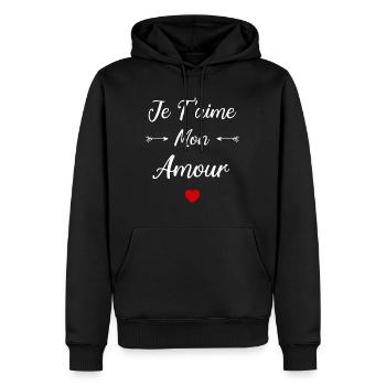 Je t'aime mon amour - Sweat à capuche Premium bio Homme - noir - Devant - Nico (187cm)