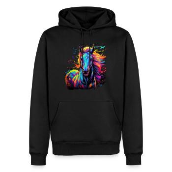 Pferd T-Shirt Pferde Reiten Dressur Haflinger - Männer Premium Bio Hoodie - Schwarz - Vorne - Nico (187cm)