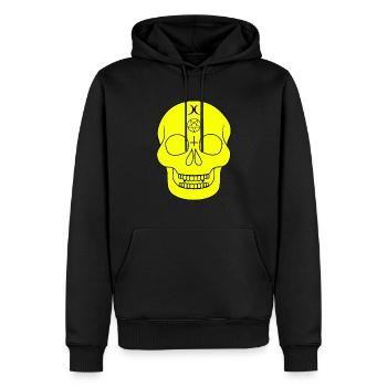 Crâne jaune avec des symboles occultes - Sweat à capuche Premium bio Homme - noir - Devant - Nico (187cm)