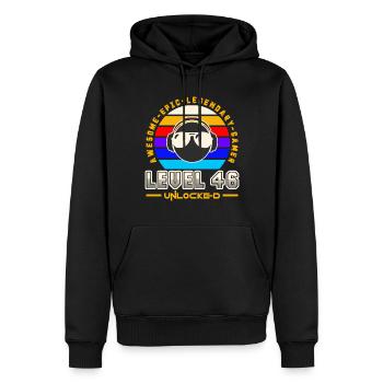 Level 46 - Men’s Premium Organic Hoodie - black - Front - Nico (187cm)