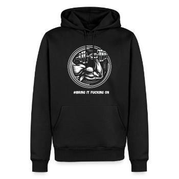 #bring it fucking on - Männer Premium Bio Hoodie - Schwarz - Vorne - Nico (187cm)