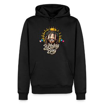 Jésus le garçon d’anniversaire - Sweat à capuche Premium bio Homme - noir - Devant - Nico (187cm)