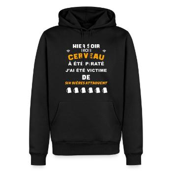 Six Bières Attaquent Humour Apéro - Sweat à capuche Premium bio Homme - noir - Devant - Nico (187cm)