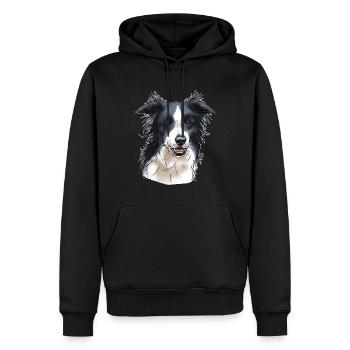 Tête de border collie (pour textiles foncés) - Sweat à capuche Premium bio Homme - noir - Devant - Nico (187cm)