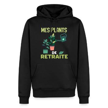 Mes plants de retraite Humour Retraité - Sweat à capuche Premium bio Homme - noir - Devant - Nico (187cm)