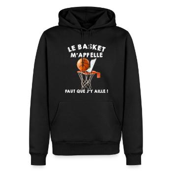 Humour Ballon et panier de basket Au téléphone - Sweat à capuche Premium bio Homme - noir - Devant - Nico (187cm)