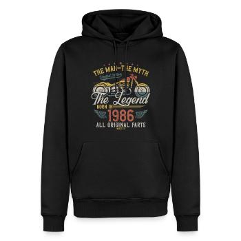 1986 Vintage Man Myth Legend Motorcycle - Men’s Premium Organic Hoodie - black - Front - Nico (187cm)