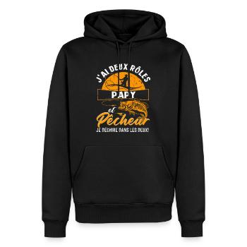 J'ai Deux Roles PAPY Et Pecheur Je Déchire Dans Le - Sweat à capuche Premium bio Homme - noir - Devant - Nico (187cm)
