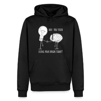 Funny Brain Design – Pensez-y ! - Sweat à capuche Premium bio Homme - noir - Devant - Nico (187cm)
