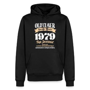 Oldtimer Spezial Model Gepflegt Top Jahrgang 1979 - Männer Premium Bio Hoodie - Schwarz - Vorne - Nico (187cm)