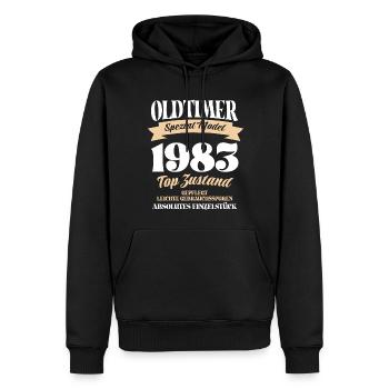 Oldtimer Spezial Model Gepflegt Top Jahrgang 1983 - Männer Premium Bio Hoodie - Schwarz - Vorne - Nico (187cm)