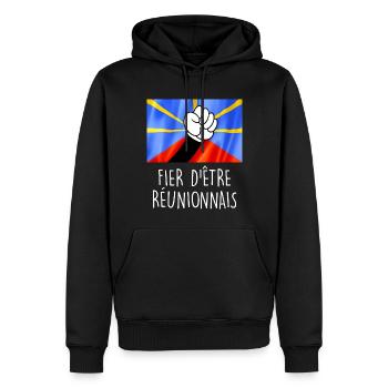 Fier d'être réunionnais Cadeau Drapeau Réunion - Sweat à capuche Premium bio Homme - noir - Devant - Nico (187cm)