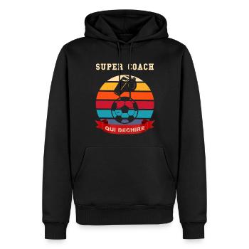 Supertrainer, der den Humor im Fußball zerreißt - Männer Premium Bio Hoodie - Schwarz - Vorne - Nico (187cm)