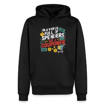 Dans un monde plein de dépensiers, soyez un couponer Couponer - Sweat à capuche Premium bio Homme - noir - Devant - Nico (187cm)
