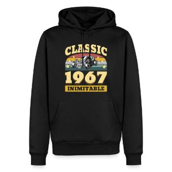 Classique Depuis 1967 - Anniversaire 55 Ans - Sweat à capuche Premium bio Homme - noir - Devant - Nico (187cm)