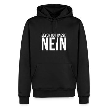 Dicton amusant - Avant de demander NON - Sweat à capuche Premium bio Homme - noir - Devant - Nico (187cm)
