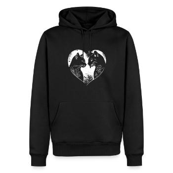 Katzen mit Herz Valentinstag Liebe Kater Katze - Männer Premium Bio Hoodie - Schwarz - Vorne - Nico (187cm)