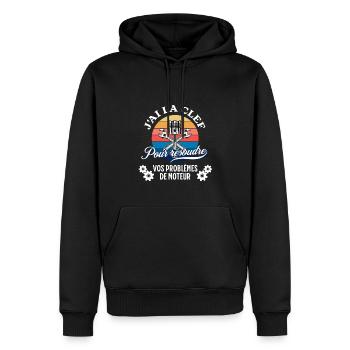 T-shirt homme mécanicien automobile humour cadeau - Sweat à capuche Premium bio Homme - noir - Devant - Nico (187cm)