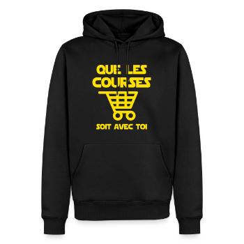 Que les courses soit avec toi humour shopping - Sweat à capuche Premium bio Homme - noir - Devant - Nico (187cm)