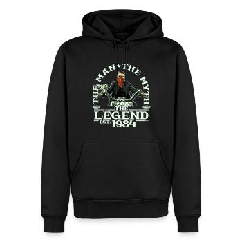 1984 Vintage Man Myth Legend Motorcycle - Men’s Premium Organic Hoodie - black - Front - Nico (187cm)