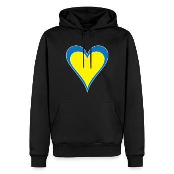 Drapeau ukrainien motif coeur bleu jaune blanc bordé - Sweat à capuche Premium bio Homme - noir - Devant - Nico (187cm)