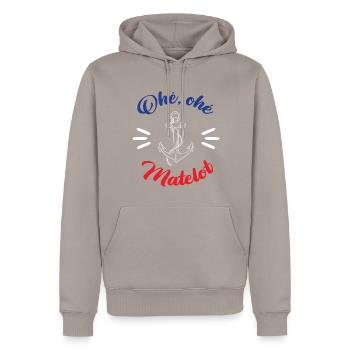 Ohé Ohé Matelot - Sweat à capuche Premium bio Homme - taupe - Devant - Nico (187cm)